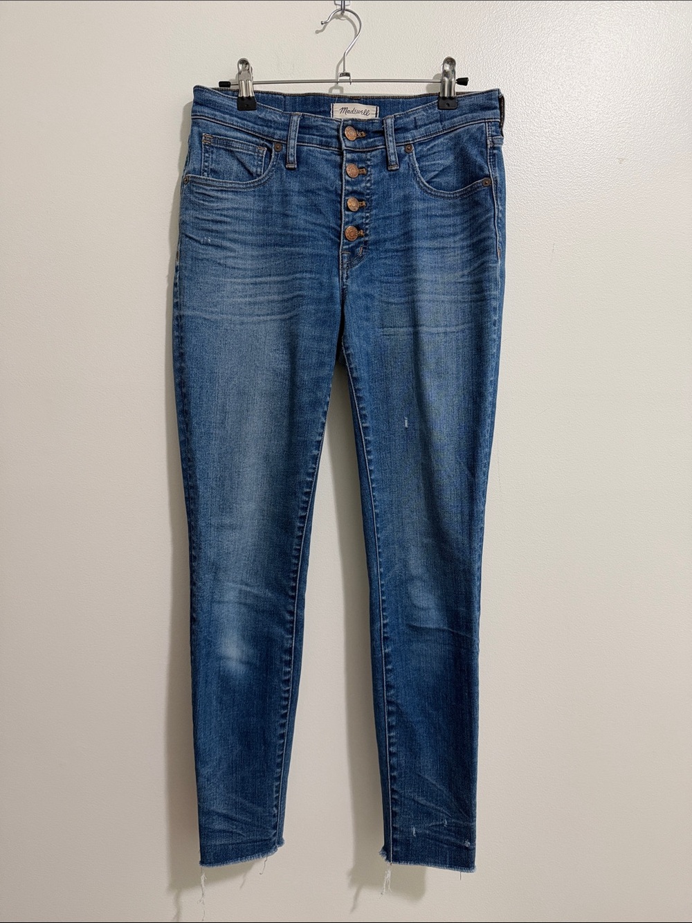 Madewell 9" High Rise Skinny Jeans Raw Hem Button Fly Womens 27 Medium Wash